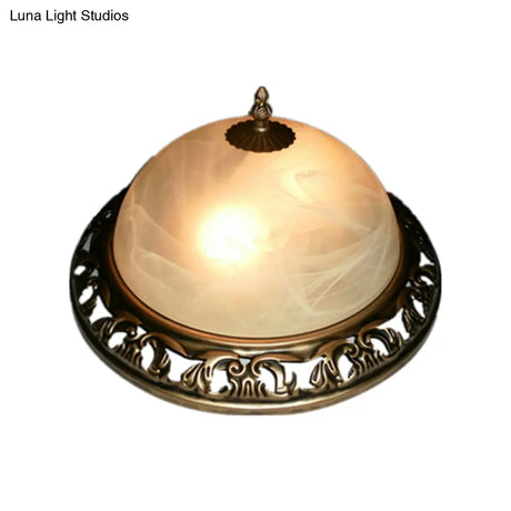 Traditional Crackle Glass Semi - Orb Flush Mount Brass Ceiling Light Fixture For Dining Room