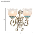 Traditional Cream Glass Blossom Wall Sconce Light With Scrolled Arm - Silver 1/2-Head Lighting