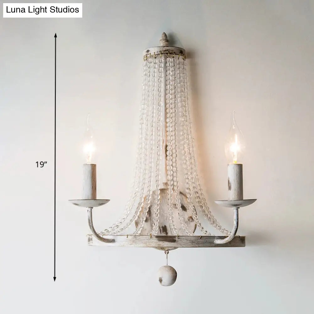 Traditional Crystal Bead Wall Lamp With 2/3 Bulbs - Nickel Candlestick Design
