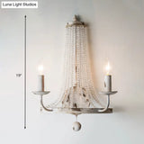 Traditional Crystal Bead Wall Lamp With 2/3 Bulbs - Nickel Candlestick Design