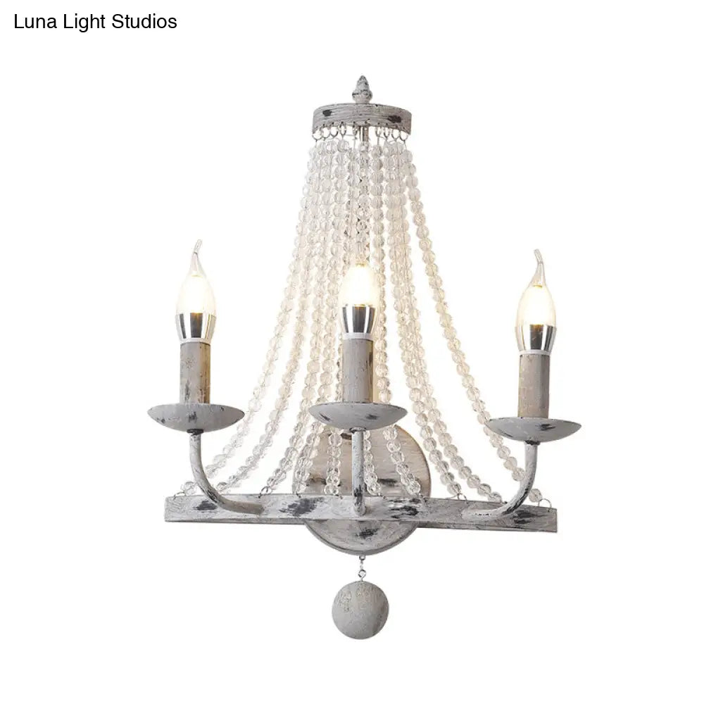 Traditional Crystal Bead Wall Lamp With 2/3 Bulbs - Nickel Candlestick Design