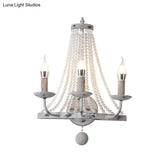Traditional Crystal Bead Wall Lamp With 2/3 Bulbs - Nickel Candlestick Design