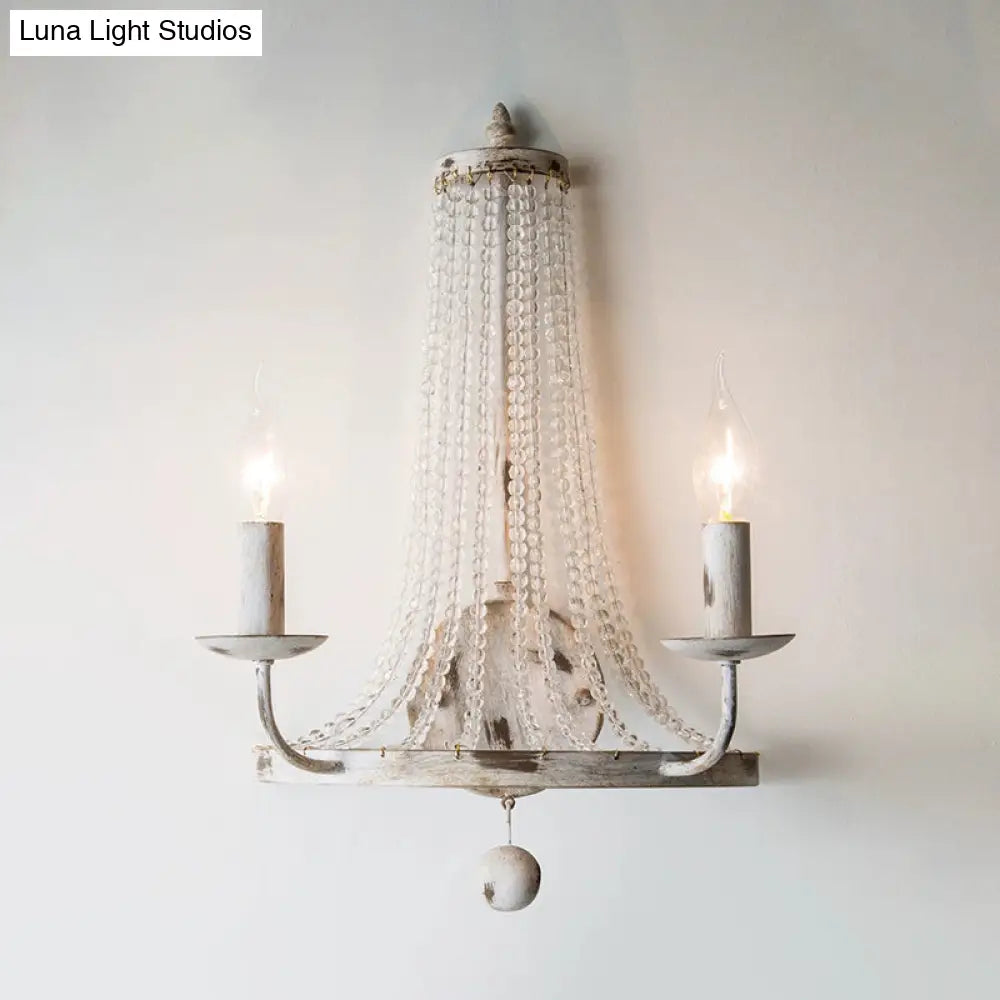 Traditional Crystal Bead Wall Lamp With 2/3 Bulbs - Nickel Candlestick Design