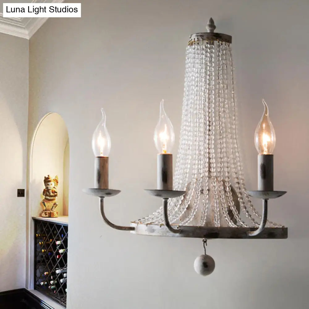 Traditional Crystal Bead Wall Lamp With 2/3 Bulbs - Nickel Candlestick Design