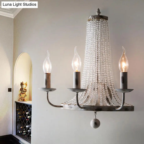 Traditional Crystal Bead Wall Lamp With 2/3 Bulbs - Nickel Candlestick Design