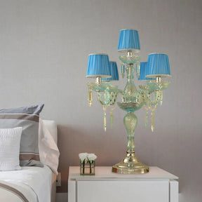 Traditional Crystal Blue Nightstand Lamp With Fabric Shade - Sleep In Style 5/6/7 Bulb Candlestick