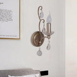 Traditional Crystal Candlestick Rust/Aged Silver Wall Sconce Light Fixture - Elegant Living Room