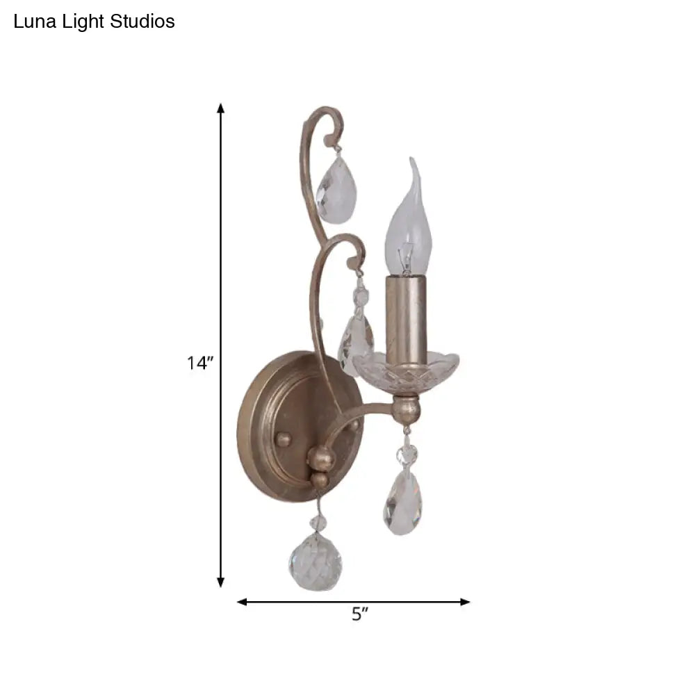 Traditional Crystal Candlestick Rust/Aged Silver Wall Sconce Light Fixture - Elegant Living Room