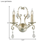 Traditional Crystal Candlestick Rust/Aged Silver Wall Sconce Light Fixture - Elegant Living Room
