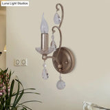 Traditional Crystal Candlestick Rust/Aged Silver Wall Sconce Light Fixture - Elegant Living Room
