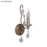 Traditional Crystal Candlestick Rust/Aged Silver Wall Sconce Light Fixture - Elegant Living Room