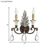 Traditional Crystal Candlestick Rust/Aged Silver Wall Sconce Light Fixture - Elegant Living Room