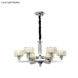 Traditional Crystal Chandelier With Chrome Finish - 3/6 Heads Block Drum Design Ceiling Suspension