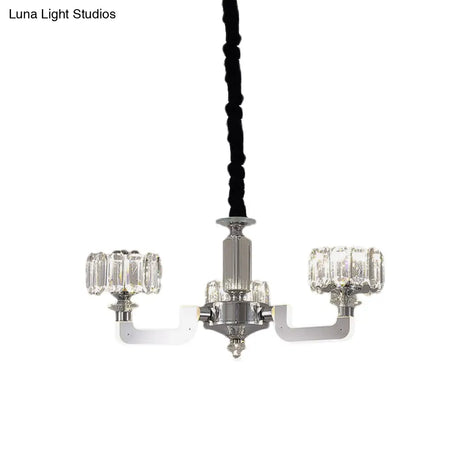 Traditional Crystal Chandelier With Chrome Finish - 3/6 Heads Block Drum Design Ceiling Suspension