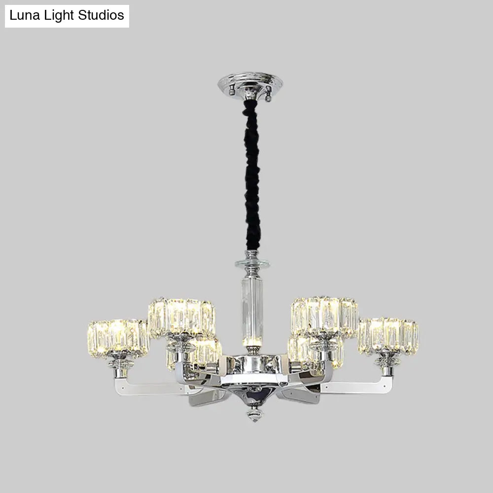 Traditional Crystal Chandelier With Chrome Finish - 3/6 Heads Block Drum Design Ceiling Suspension