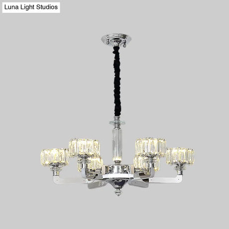 Traditional Crystal Chandelier With Chrome Finish - 3/6 Heads Block Drum Design Ceiling Suspension