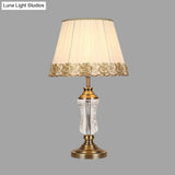 Traditional Crystal Conical Nightstand Lamp With Braided Trim - White