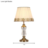 Traditional Crystal Conical Nightstand Lamp With Braided Trim - White