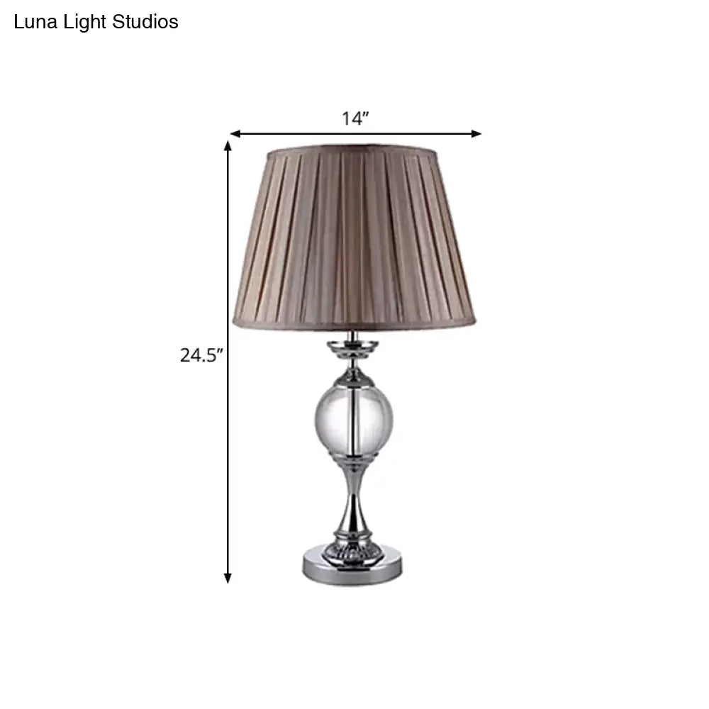 Traditional Crystal Nightstand Lamp With Tapered Pleated Shade 1-Bulb Table Light For Great Room