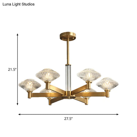 Traditional Crystal Pendant Chandelier With Radial Suspension Lighting - Gold (4/6 Bulbs)