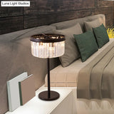 Traditional Crystal Table Lamp For Sleeping Room - Black Drum Nightstand Design 1 Bulb