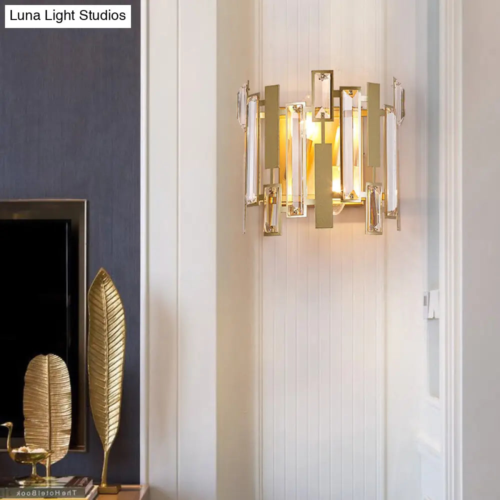 Traditional Crystal Wall Sconce Light With Laser Cut Design - Gold Finish 2 Bulbs Perfect For Living
