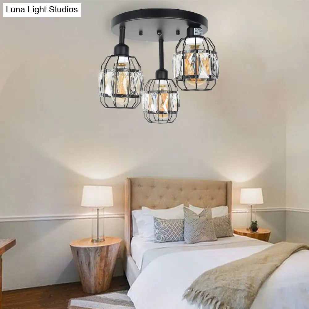 Traditional Cup Shape Iron Frame Ceiling Lamp With Crystal Accent - 3 - Light Semi Flushmount In