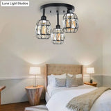 Traditional Cup Shape Iron Frame Ceiling Lamp With Crystal Accent - 3 - Light Semi Flushmount In