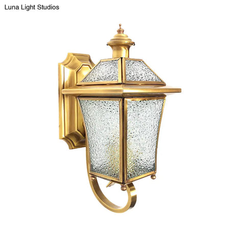 Traditional Curved Arm Sconce Light With Clear/Textured Glass - Wall Mounted Lamp For Balcony