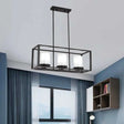 Traditional Cylinder Glass Island Light With Black Rectangle Frame - 3/6 Lights Dining Room Hanging