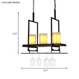 Traditional Cylinder Glass Island Light With Inner Yellow Marble Shade - 3/5 Lights Dining Room