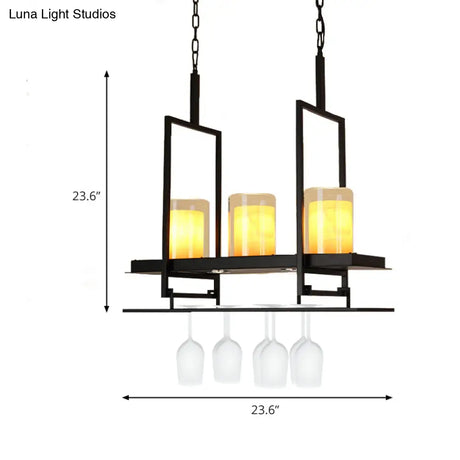Traditional Cylinder Glass Island Light With Inner Yellow Marble Shade - 3/5 Lights Dining Room