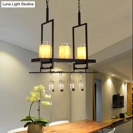 Traditional Cylinder Glass Island Light With Inner Yellow Marble Shade - 3/5 Lights Dining Room