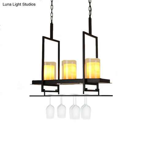 Traditional Cylinder Glass Island Light With Inner Yellow Marble Shade - 3/5 Lights Dining Room