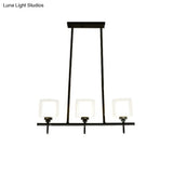 Traditional Cylinder Island Dining Room Lamp With White Glass Shades - 3/4 Hanging Lights