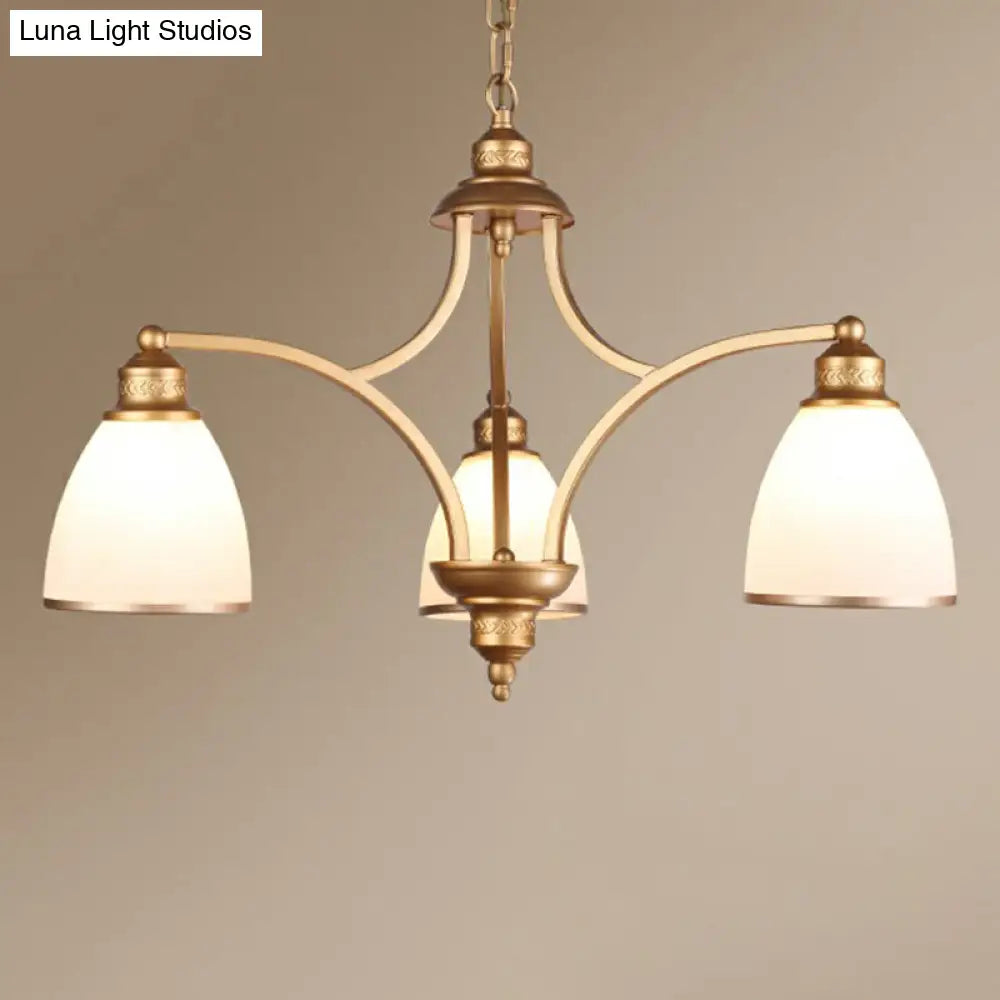 Traditional Dining Room Chandelier - Suspension Pendant Light With White Bell Glass Shade
