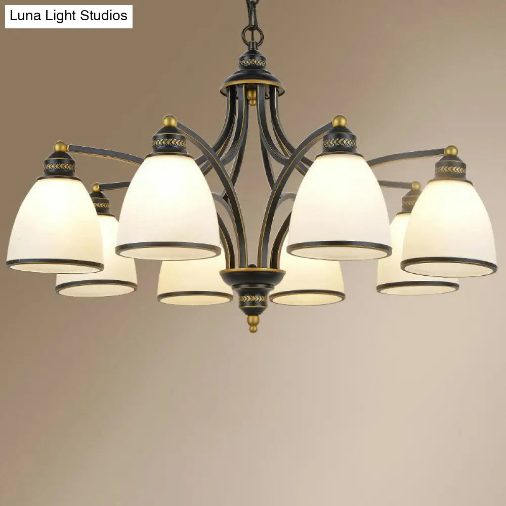 Traditional Dining Room Chandelier - Suspension Pendant Light With White Bell Glass Shade