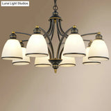 Traditional Dining Room Chandelier - Suspension Pendant Light With White Bell Glass Shade