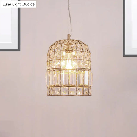 Traditional Dome Crystal Ceiling Pendant Light With Brass Frame - Sizes 9’/14’/18