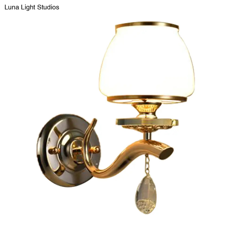 Traditional Dome Sconce With White Glass And Crystal Accent