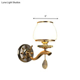 Traditional Dome Sconce With White Glass And Crystal Accent