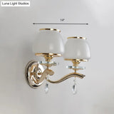 Traditional Dome Sconce With White Glass And Crystal Accent