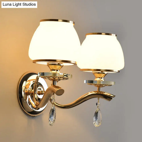 Traditional Dome Sconce With White Glass And Crystal Accent
