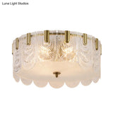 Traditional Drum Flushmount Prism Glass 6-Light Bedroom Ceiling Fixture In Brass