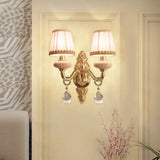 Traditional Fabric Barrel Wall Sconce With Crystal Accent - Pink/Blue 1/2 Head Lighting For Bedroom