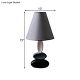 Traditional Fabric Bedside Lamp - Grey Tapered Shape Reading Book Light 1 Bulb Night Table