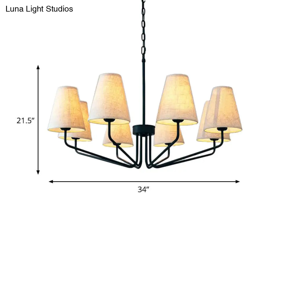 Traditional Fabric Conical Hanging Chandelier With 3/5/6 Lights - Flaxen Pendant Light For Living