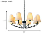 Traditional Fabric Conical Hanging Chandelier With 3/5/6 Lights - Flaxen Pendant Light For Living
