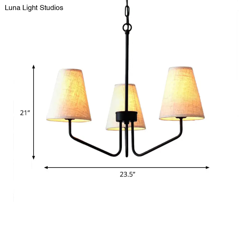 Traditional Fabric Conical Hanging Chandelier With 3/5/6 Lights - Flaxen Pendant Light For Living
