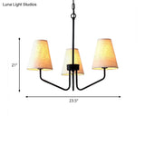 Traditional Fabric Conical Hanging Chandelier With 3/5/6 Lights - Flaxen Pendant Light For Living